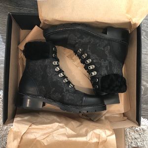 Frye black shearling fur Samantha hiker boots